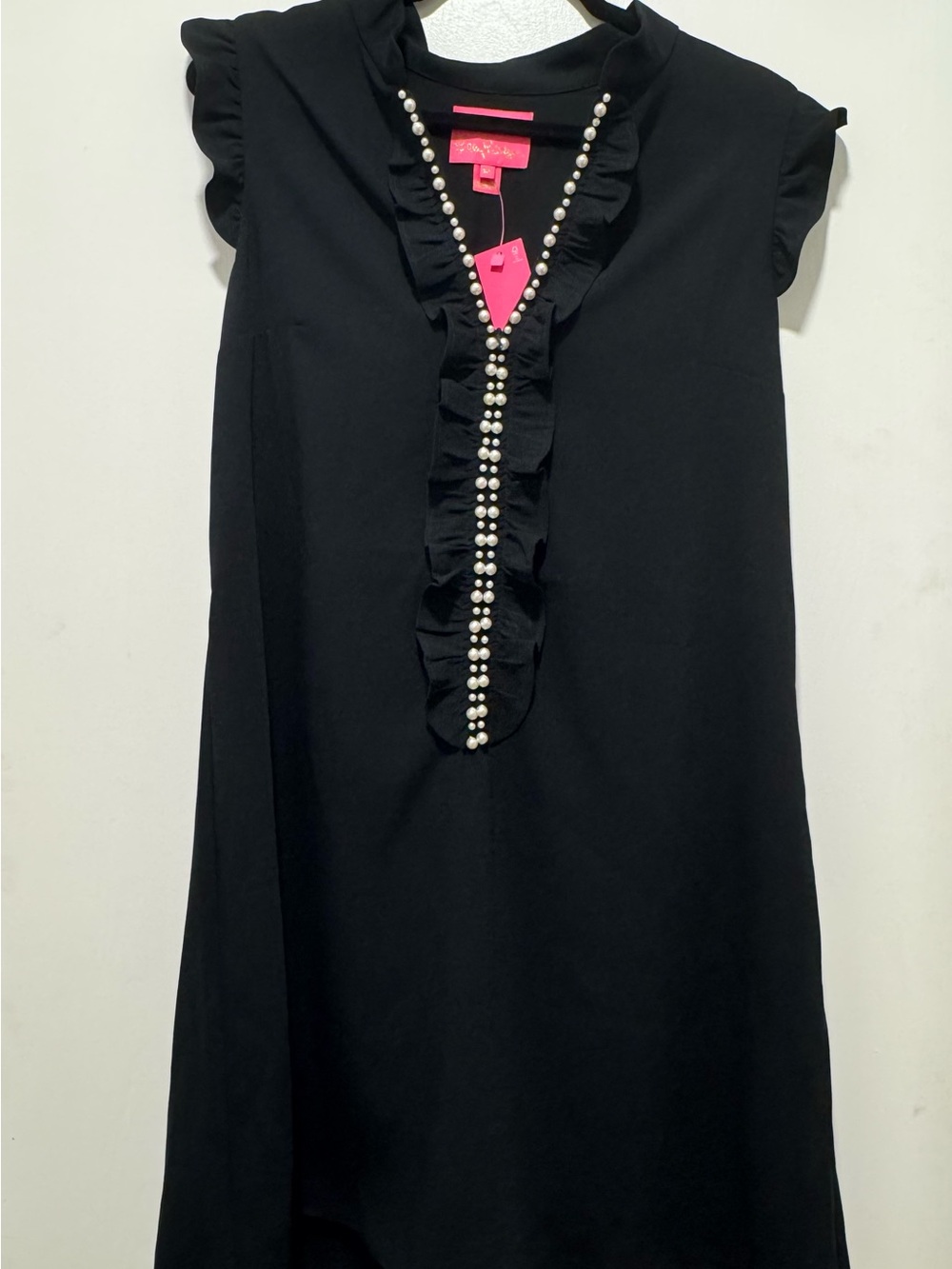 Black Ruffle-Trim Shift Dress with Pearl Trim - Lilly Pulitzer